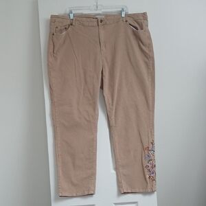 Woman Within Straight Leg Pants with Floral Embroidery Size 24 W